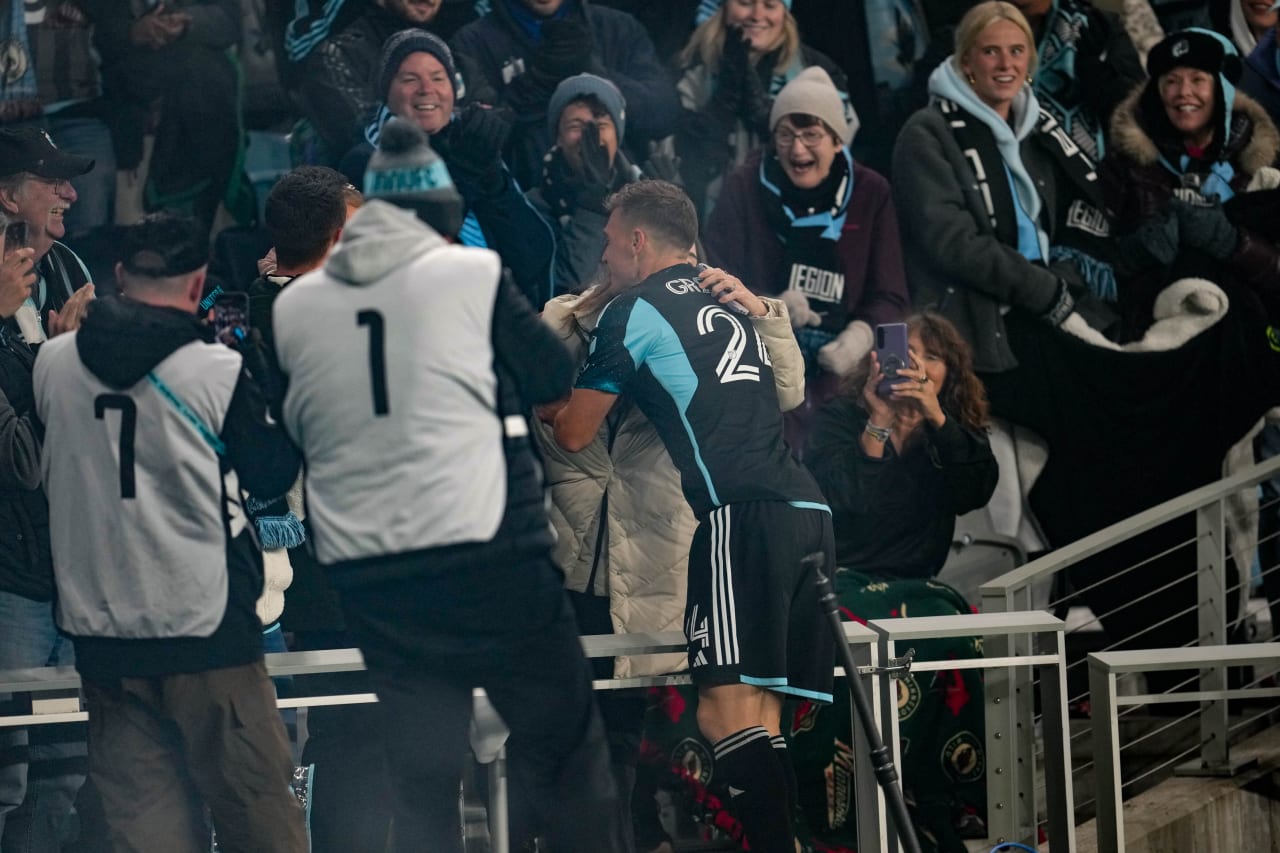 Julian Gressel celebrates his first goal for the club