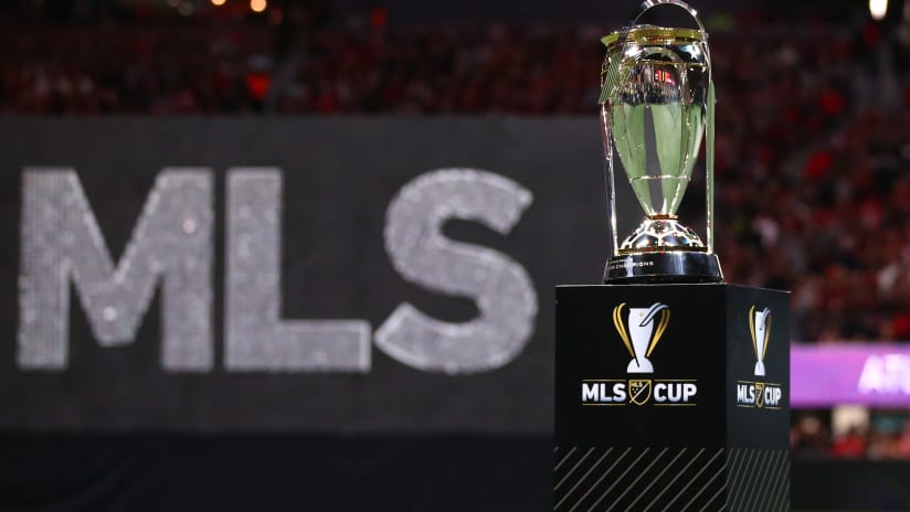 MLS Cup Trophy on Podium